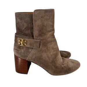 Tory Burch Kira Suede Bootie Turnlock Logo Accent Bisonte Size 9 Designer